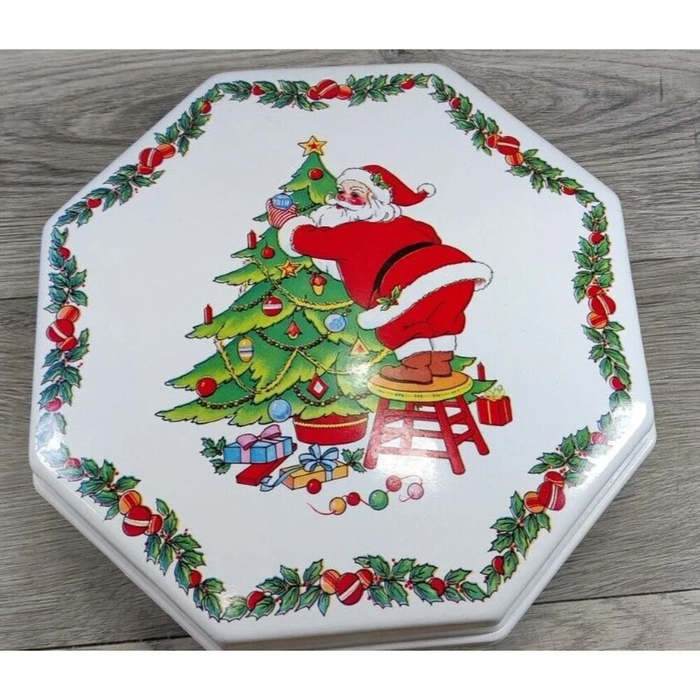 Vintage Ullman Co Christmas Cookie Container PLASTIC Santa, Christmas Tree